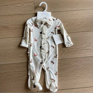 NWT Starting Out Girls Newborn Cream Animal Print Footie with matching headband